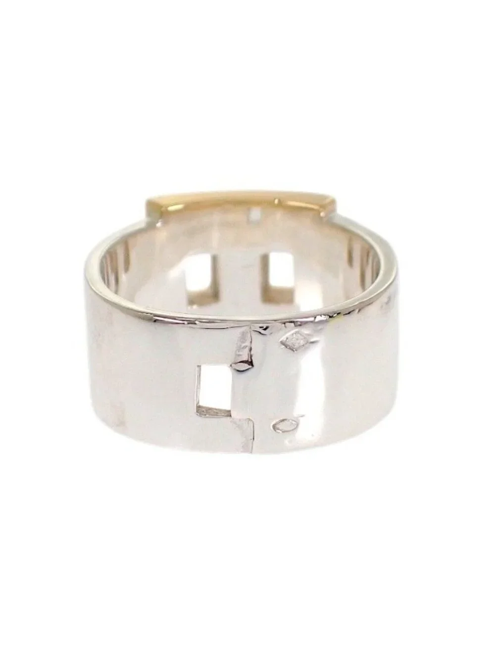 Hermes Newhela Crest S Rin 49 Full 18K Yellow Gold 925 Sterling Silver and Logo